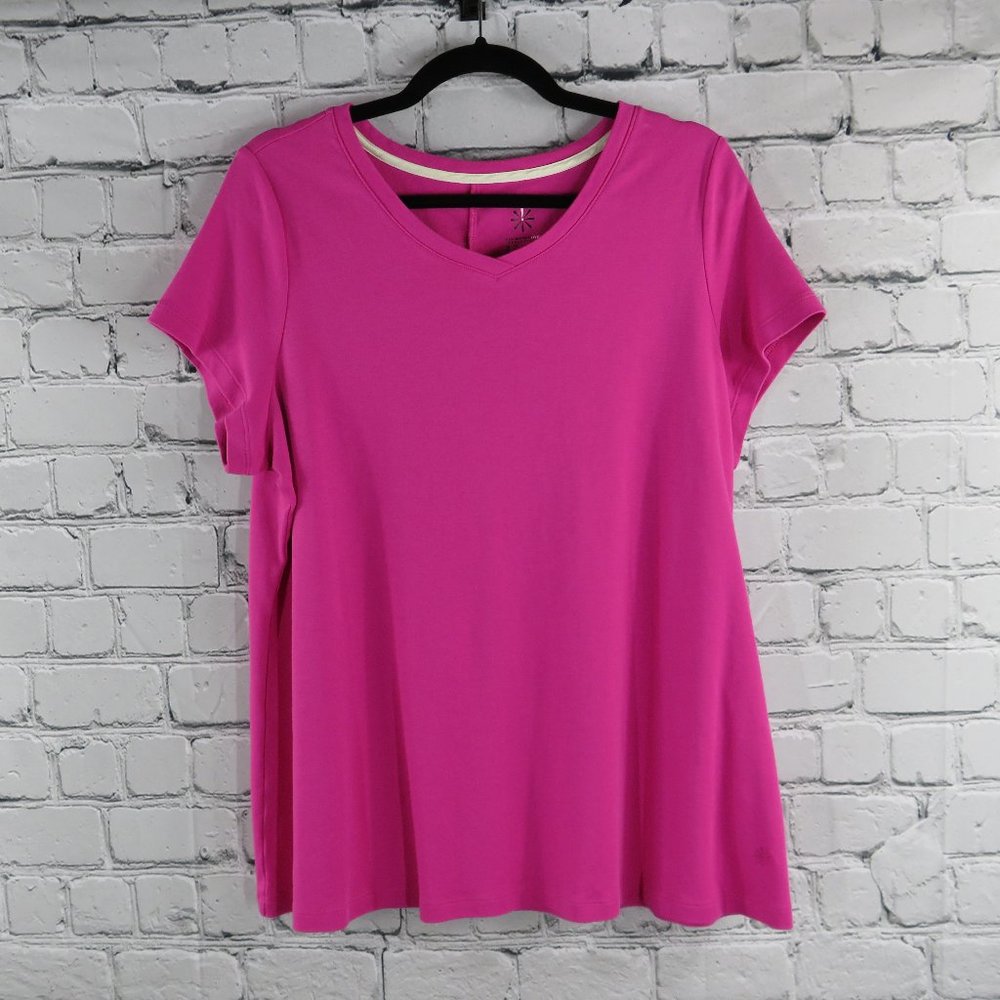 Women's Plus V-Neck Short Sleeve Top - Pink
